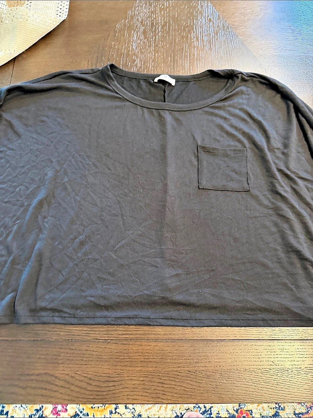 Zenana Long Sleeve Pocket Tee in Black Size 2X